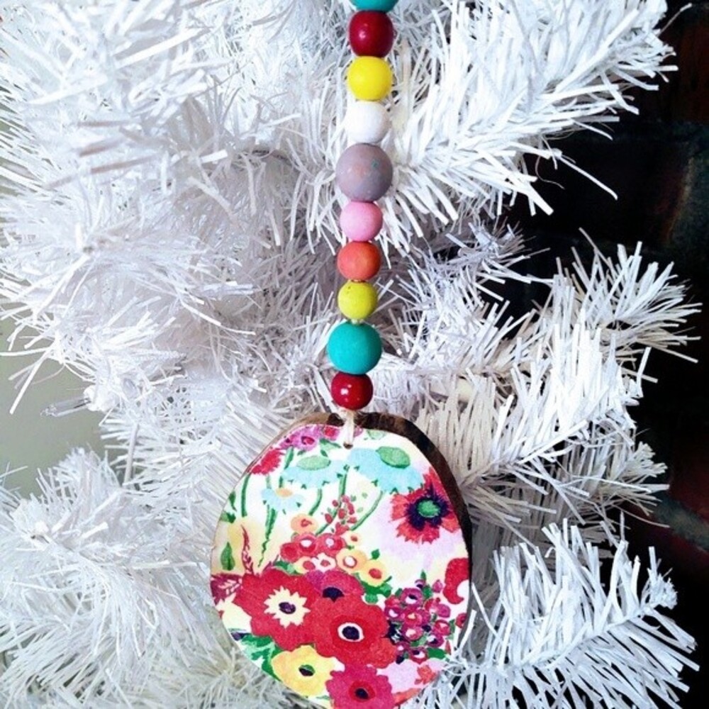 Handmade Spring Easter Poppies Beaded Wood Ornament Tiered Tray Tree Decor